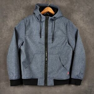 Levis Bomber Jacket Mens Small Blue Fleece Lined Hooded Full Zip Softshell